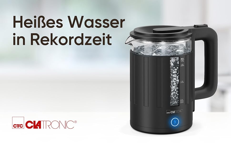 Електричний чайник Clatronic WK 3837: 1,7 л, скло, BPA Free, з підсвічуванням, для дому