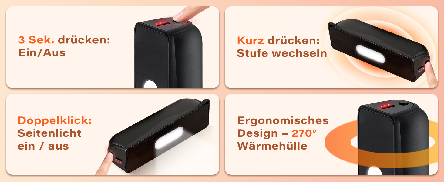 Електричний грілка для рук Citybee 10000 mAh з магнітною підключенням (2 шт.) - портативний нагрівач з підсвічуванням, 3 режими, до 55°C - для кемпінгу, туризму, активного відпочинку