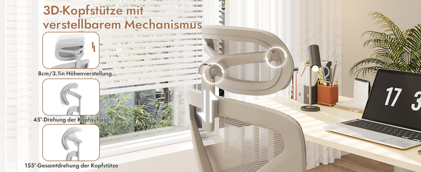 Ергономічне крісло для офісу та геймінгу з регульованою підголівником та 3D підлокітниками, підтримкою попереку, сіре