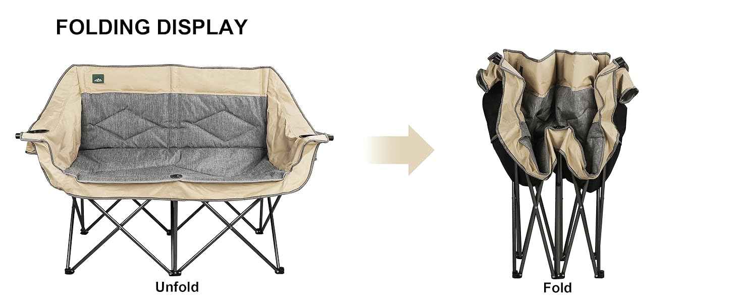 Розкладний диванчик для кемпінгу Northroad на 2 особи, портативний, з підстаканниками та тримачем для келихів, бежевий