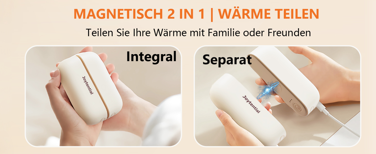 Електричний грілка для рук та кишень, 10000mAh, 2-в-1, портативний, магнітний, 3 режими нагріву, багаторазовий, для активного відпочинку, кемпінгу, подарунок для жінок та чоловіків, чорний
