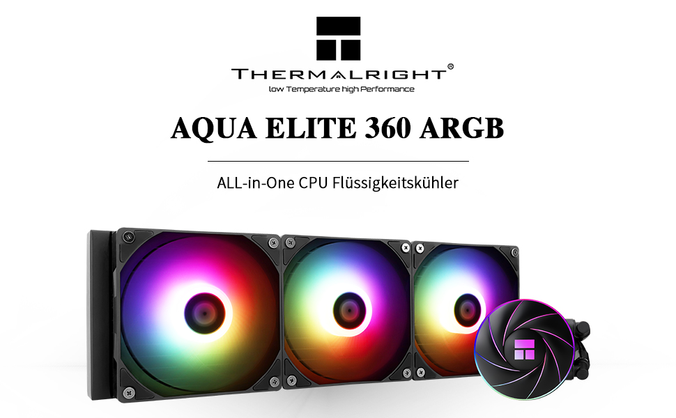 Thermalright AQUA ELITE 360 ARGB: Система водяного охолодження CPU з 3 вентиляторами 120mm, для AMD/Intel, 1550RPM