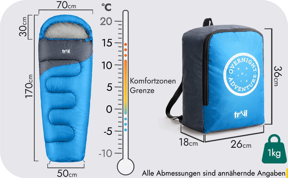 Дитячий спальний мішок Trail Mumienschlafsack 3 сезони для кемпінгу – 300gsm – червоний (для хлопчиків та дівчаток)