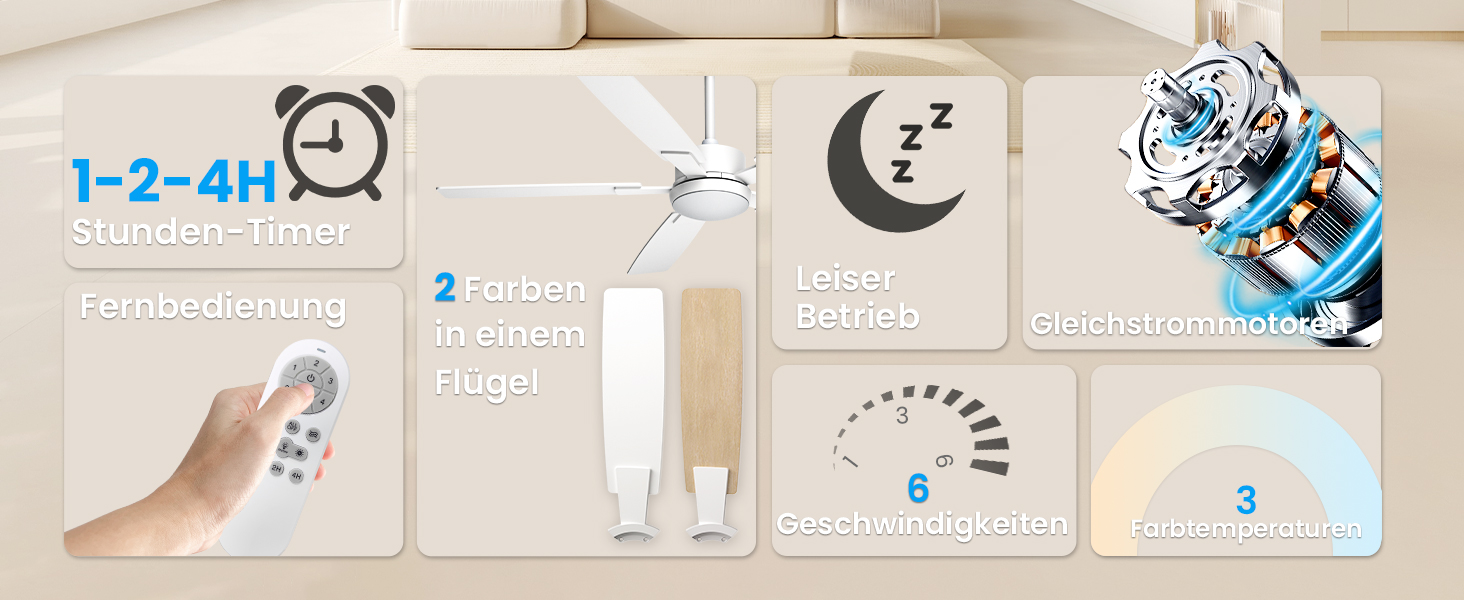 Стелянка-вентилятор Mefine з двома кольорами, обертаються крила, з підсвіткою, 132 см, з пультом керування, тиха лампа для вітальні, спальні, тераси, 5 крил