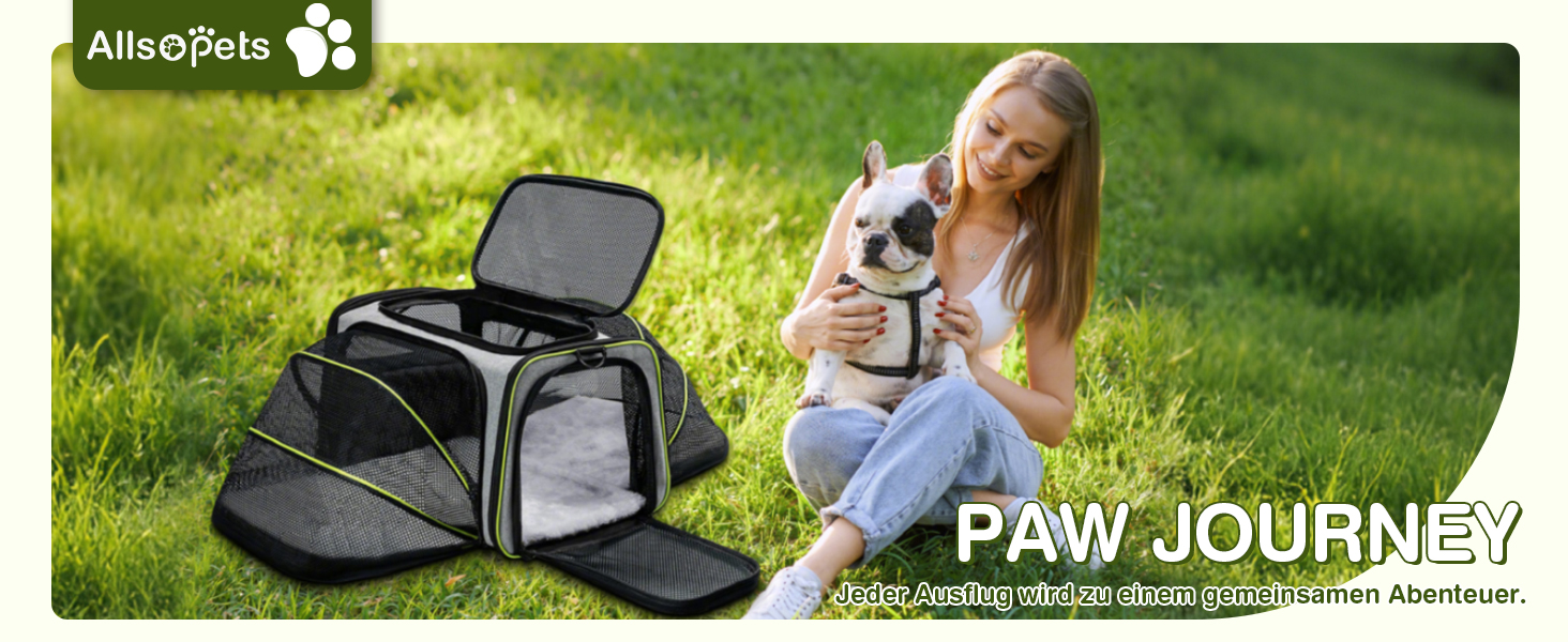 Транспортна сумка для котів та маленьких собак ALLSOPETS, розширювана, з підкладкою з флісу та кишенями (сірий & зелений)