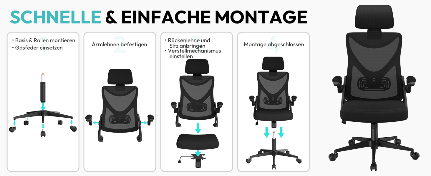 Офісне крісло Yaheetech ергономічне, з підйомними підлокітниками, регульованою підголівником, функцією гойдання, чорне, до 136 кг