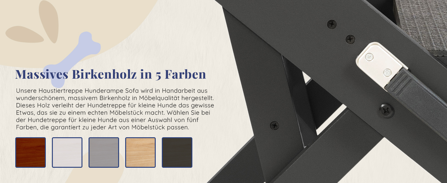 Сходинки для собак на ліжко та диван 2-в-1 - регульована рамка для собак, 18-50 см - для маленьких собак - легкі сходинки з платформою, натуральне дерево (чорний)