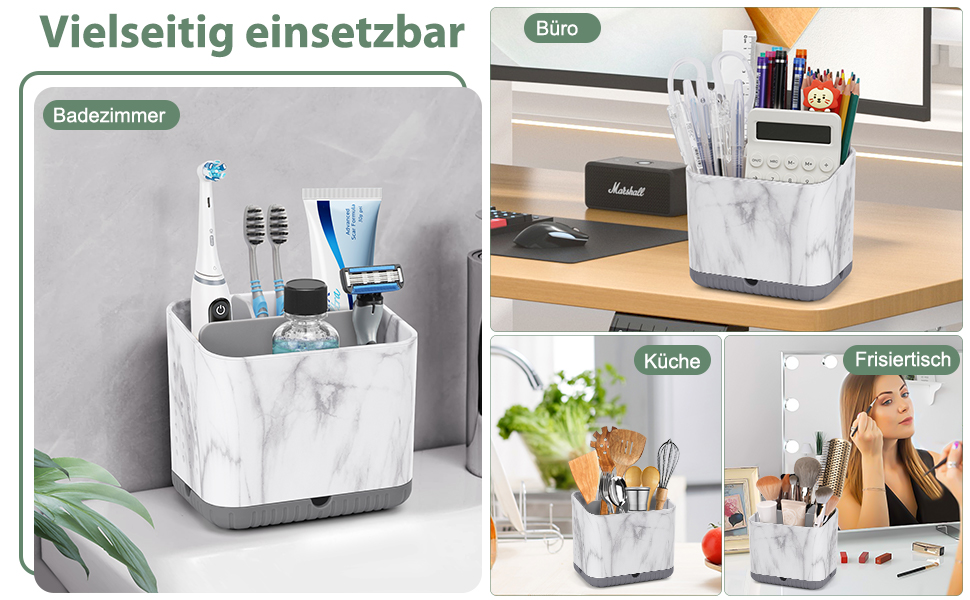 Тримач для зубних щіток електричної, з дренажними отворами, з імітацією текстури дерева, органайзер для зубних щіток на 4 щітки, легкий у чищенні, для ванної кімнати (сірий мармур, середній)