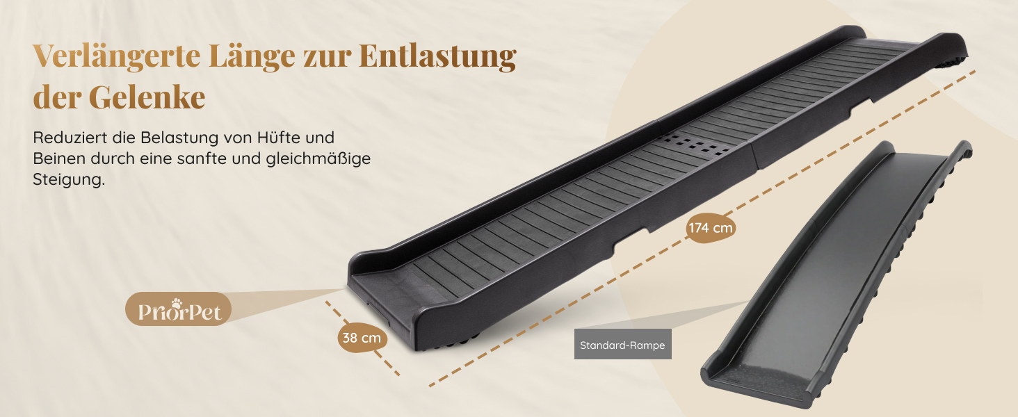 Східці для собак у машину – складані, 174 см, 38 см, з гумовим покриттям – для великих собак, підходить для авто та SUV – вантажопідйомність 85 кг – темно-сірий колір