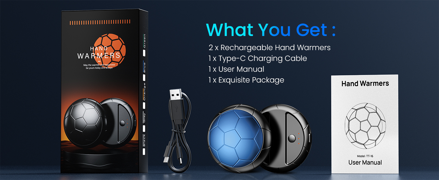 Електричні грілки для рук 2 шт. | USB, 3 режими нагріву, 20 годин тепла, для холодного клімату, Outdoor, Indoor (Блакитний)
