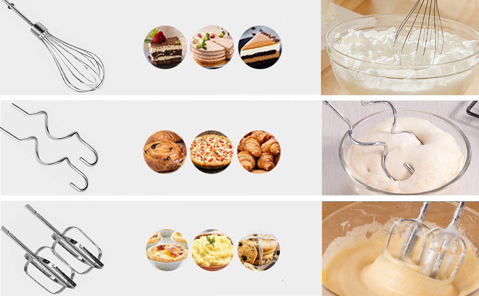 Міксер SOKANY 800W з нержавіючої сталі, 5 швидкостей, 3-в-1 (з гаками для тіста та вінчиками), Sk-02001