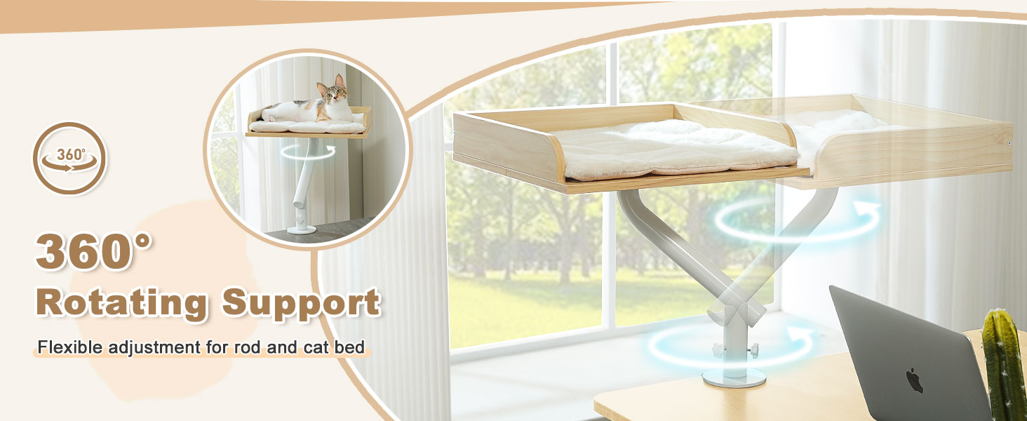 Кішка ліжко PAWZ Road для столу з інтерактивним плюшевим м'ячем, кошик для котів, 360° обертається, гамак для котів, ліжко для котів, підходить до 22.5 кг (Бежевий, прямокутний, дерев'яний)