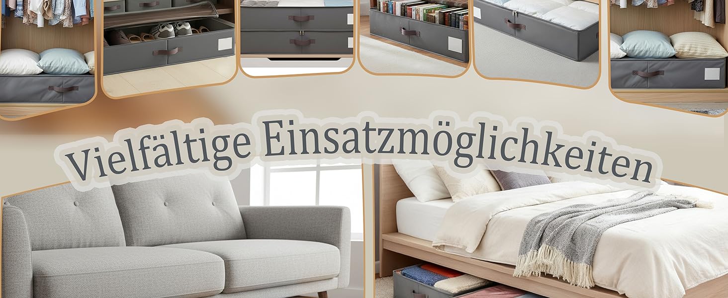 Коробки для зберігання під ліжком, 2 шт. з боковими стійками, сірі. Підходять для постільної білизни, одягу та ковдр.