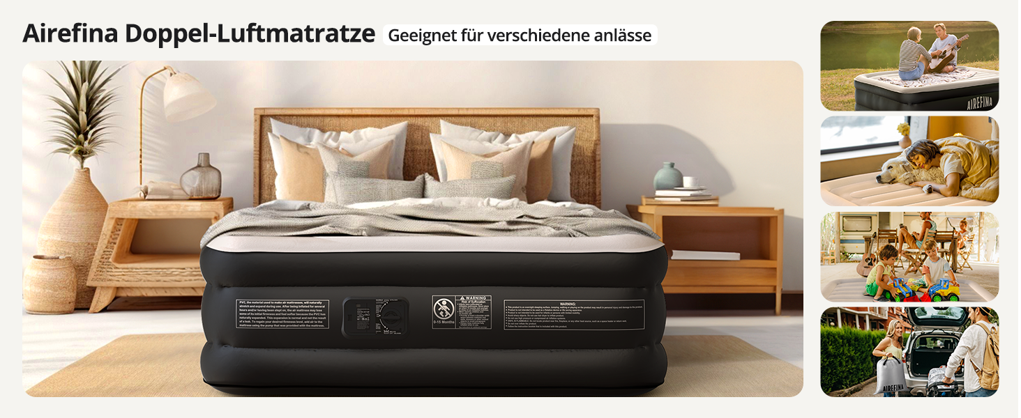 Надувне ліжко Airefina для 1 особи з вбудованим насосом, 99x190x46 см. Гостьове ліжко, компактне, з сумкою для перенесення, до 295 кг