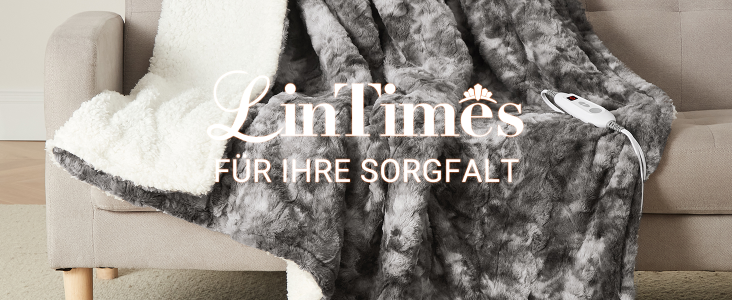 Електрична ковдра LinTimes з автовимкненням, 6 температурних режимів, 180 x 130 см, сіра