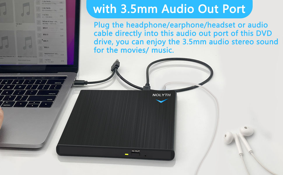 Зовнішній CD/DVD-привід USB 3.0 Type-C з аудіовиходом та USB-портами, тонкий DVD-RW плеєр та записувач для ноутбука, MacBook, Apple, чорний