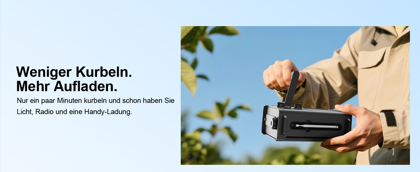 Радіо на сонячній енергії ROCAM 12000mAh з ручним генератором, AM/FM, LED ліхтарик, USB, SOS, IPX6, для кемпінгу та надзвичайних ситуацій (Чорний)