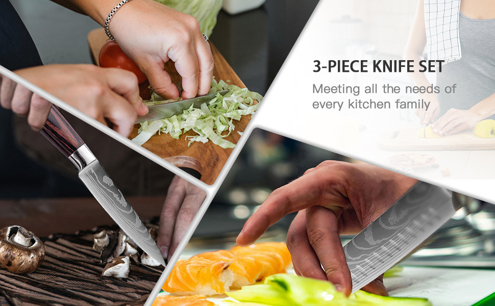 Набір кухонних ножів 5 шт. з нержавіючої сталі, преміум якість, ергономічні дерев'яні ручки, гострі ножі для професійних кухарів, універсальний ніж, подарункова коробка