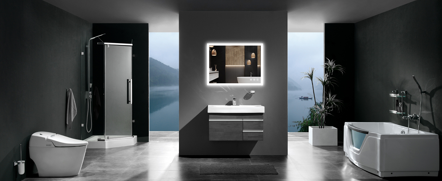 Дзеркало для ванної кімнати з підсвічуванням 50x70 см, LED, антизапарник, 2 кольори світла (3000K/6500K), прямокутне, горизонтальне/вертикальне, без рами