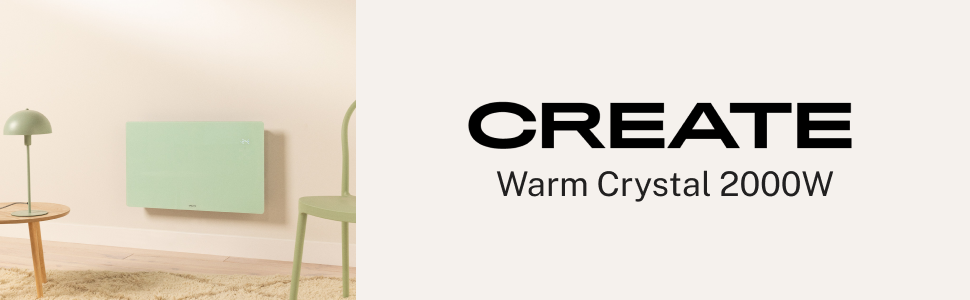 Електричний конвектор CREATE/WARM Crystal 2000W з WiFi, скло, пастельно-рожевий, LED-touchscreen, 2 режими