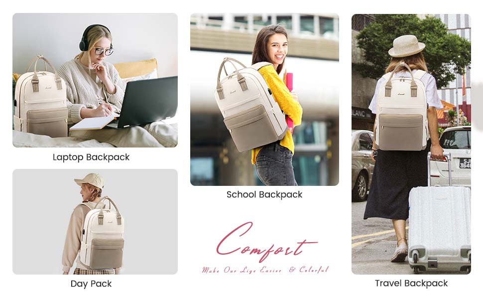 LOVEVOOK Рюкзак для жінок, 17 дюймів, рюкзак для школи, рюкзак для підліток з відділенням для ноутбука, водонепроникний рюкзак для подорожей, роботи, навчання, Khaki Beige, 17.3 дюймів