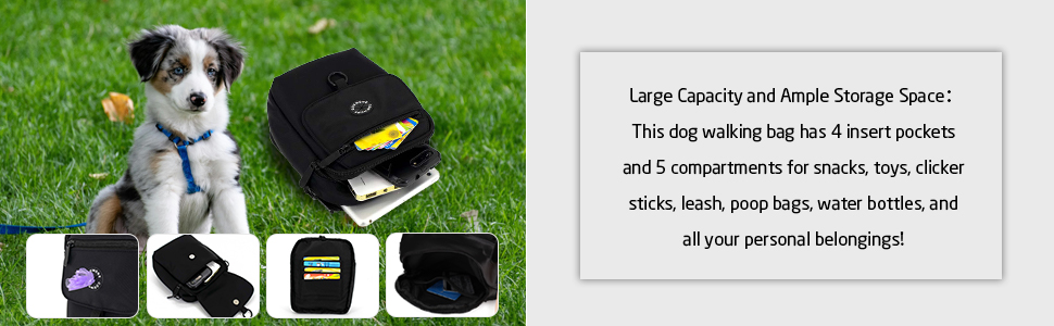 Водонепроникна сумка для ласощів для собак COOWONE, велика місткість, для прогулянок, компактна та легка, з дозатором пакетів для екскрементів, сумка через плече для дресирування собак, чорна