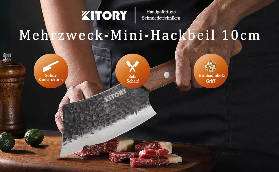Ніж Kitory Mini Hackmesser 10см: багатофункціональний ніж для стейку, китайський кухонний ніж, маленький кухонний ніж з довгим руків'ям, 2024 подарунок (Hs14de)