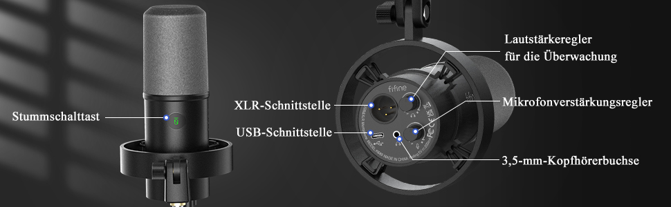 FIFINE XLR мікрофон студійний динамічний USB, для стрімінгу, подкастів, геймінгу, PS4/5, Mac, мікшер, звукова карта, чорний