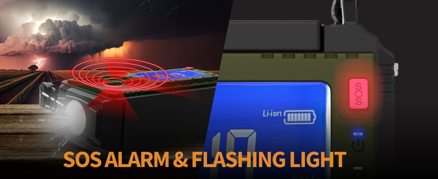 Радіоприймач FosPower NOAA/AM/FM з Power Bank 19240mAh (5200mAh) - Сонячна/USB зарядка, ручний генератор, SOS-сигнал, ліхтарик, помаранчевий (D8)