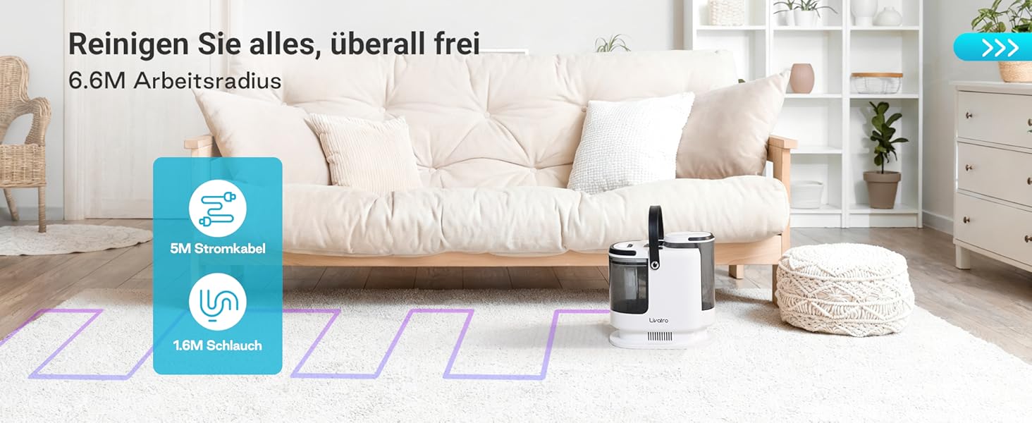 Апарат для чищення м'яких меблів та килимів: волого-пилосос 15 kPa, бак 1.6 л, компактний пароочисник, самоочищення, для дому та авто