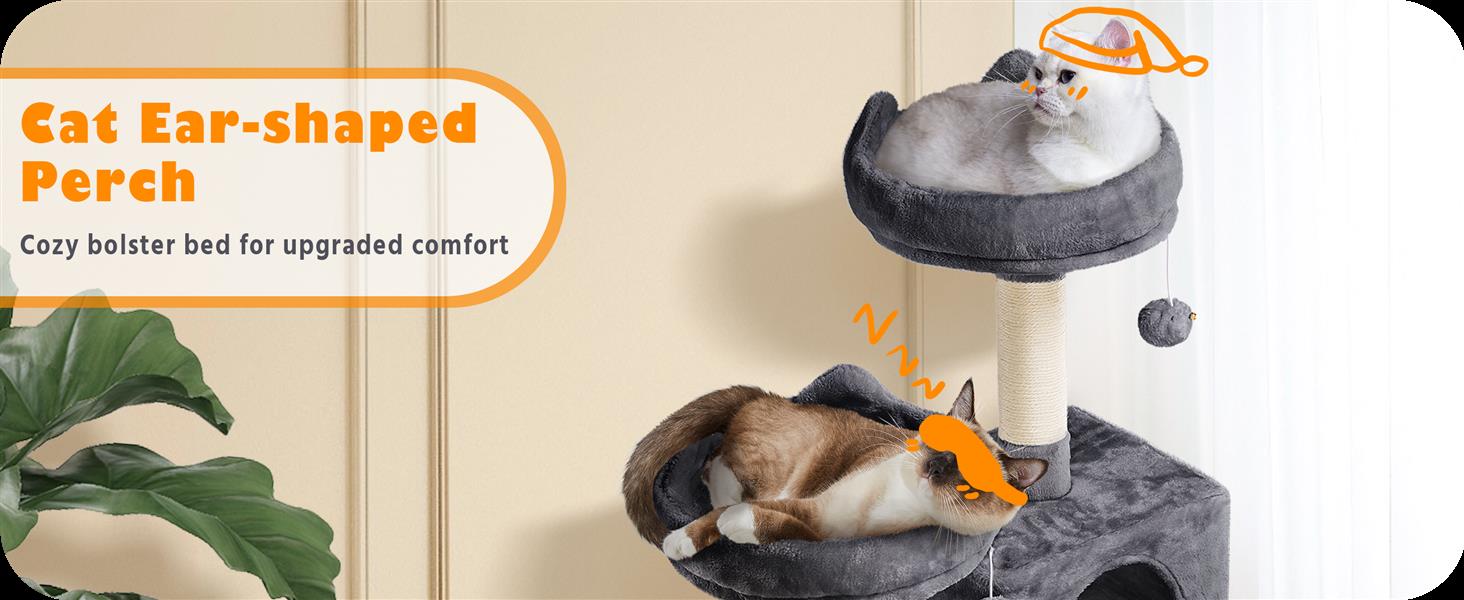 Котячий будиночок Yaheetech XL з когтеточкою, 158 см, сірий. Стабільний, з 2 будиночками та 2 платформами.