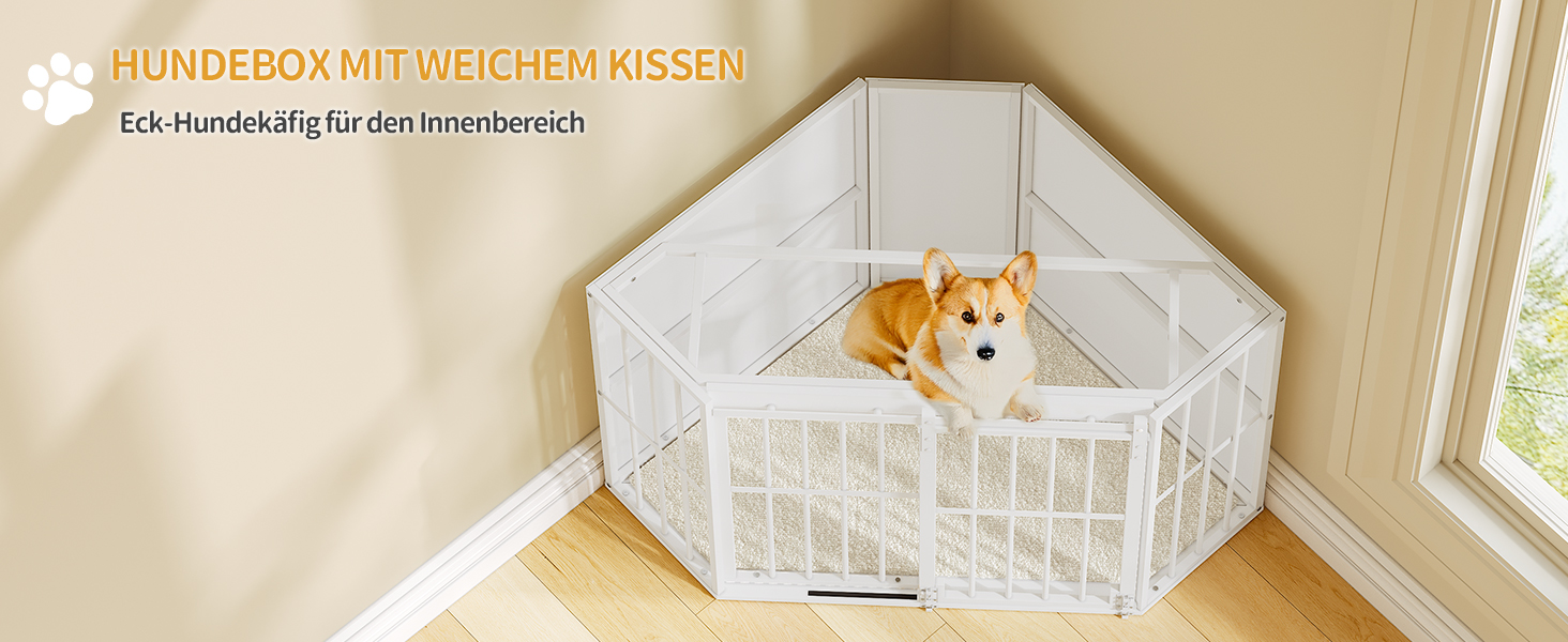 Клітка для собак Hzuaneri Eck-Hundekäfig: зручна собача будка з подушкою та розсувними дверима, 107 x 59,6 x 64 см, білий колір, DFC85903W