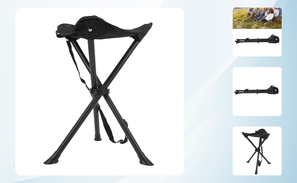 Складаний стілець-табурет, 200 кг, чорний: для риболовлі, кемпінгу, пікніків