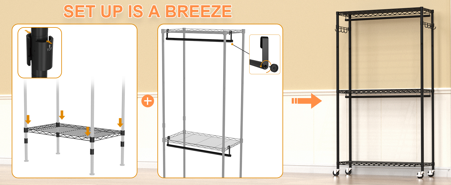 Clothes Rack, Clothes Rack, 4-Tier, Adjustable Closet Organizer System with Drawer | Double Rods | Side Hooks | Holds 445 lbs (Clothes Rack with 4 Drawers)