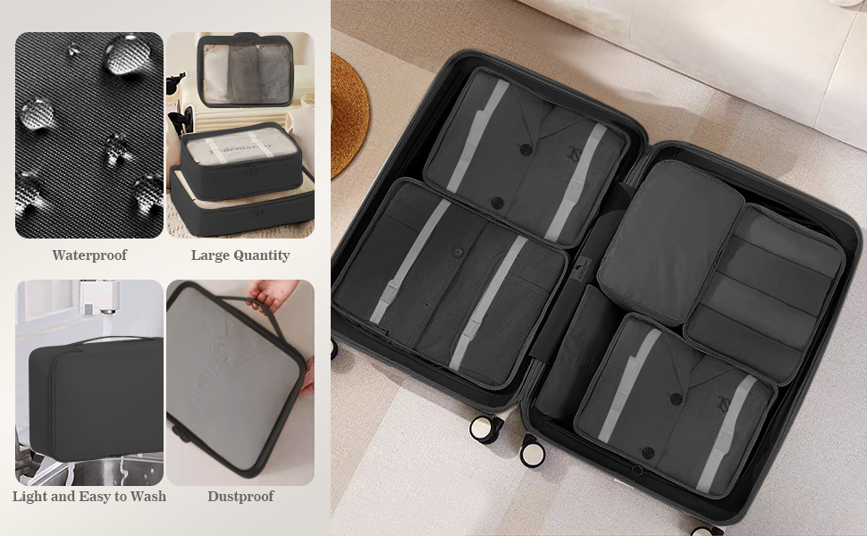 Органайзер для валізи GIBOHOM, набір 15 шт., водонепроникні чохли для одягу, туристичний органайзер, чорний