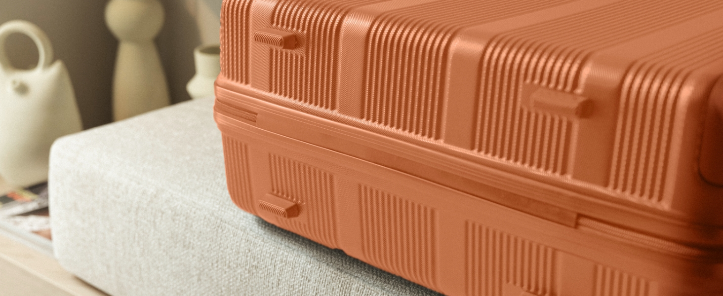 Набір валіз NUMADA 4 шт. Upfly T10 ABS: ручна валіза 55x40x20, середня 60L, велика 78L + косметичка. Оранжевий колір. Безпечний та міцний.