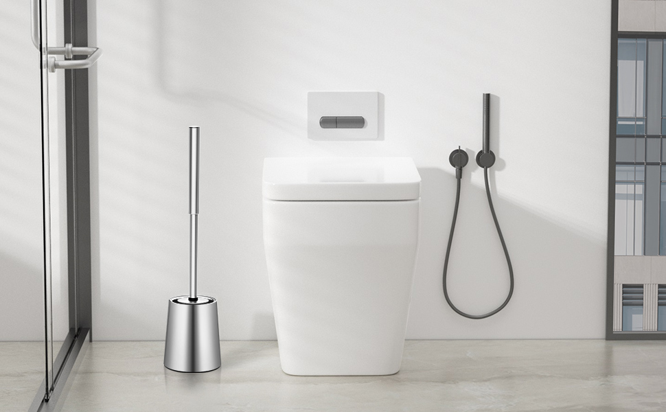 Силіконова щітка для унітазу Klobürste – гігієнічна щітка з нержавіючої сталі 304 з змінним насадком, для дому, гостьової ванної кімнати, готелю (Gebürstetes Silber)