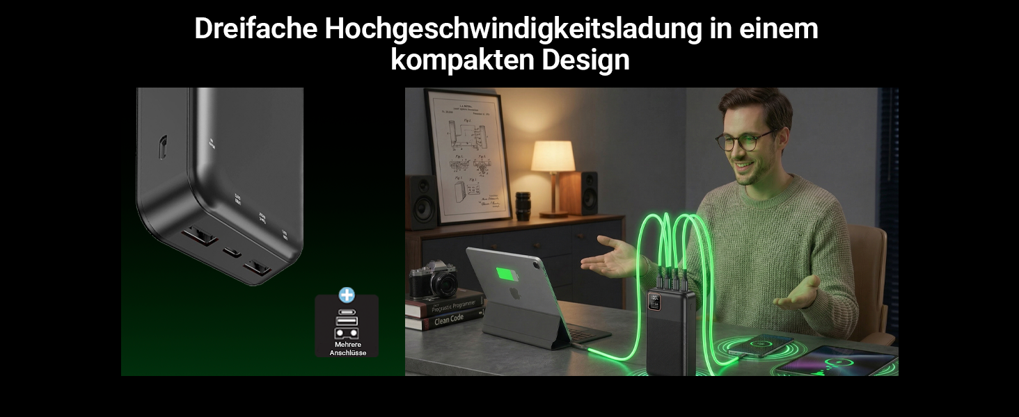 Повербанк PATONA Premium 20000mAh 22.5W PD з Li-Polymer батареєю, швидка зарядка, USB-C та 2x USB-A, 74Wh