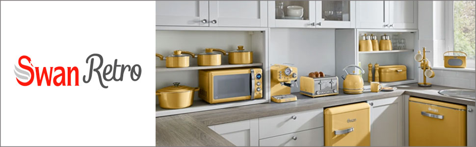 Swan Retro Electric Kettle - 1.8L, Vintage Design, Automatic Shut-Off, Cordless, BPA-Free Stainless Steel, 3000W (Yellow)