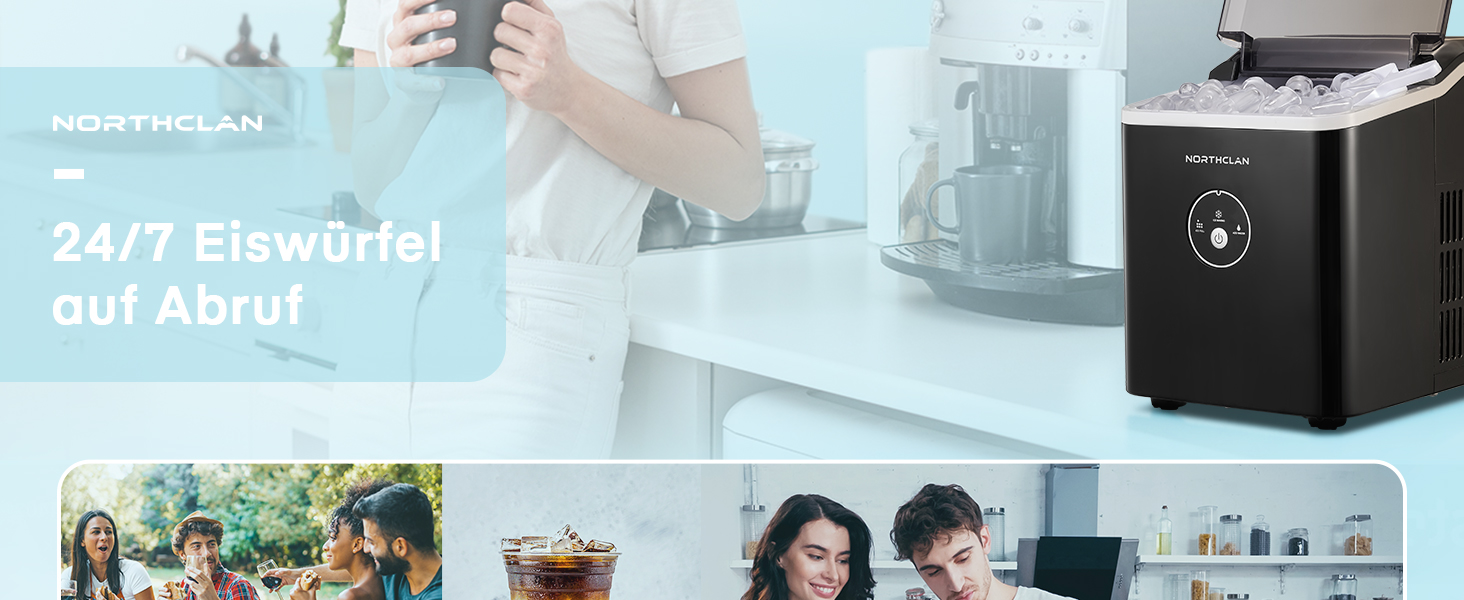 Машина для приготування льоду Eiswürfelmaschine, 14 кг/24 год, 9 кубиків за 6-8 хв, тиха робота, 120W, з лопаткою та кошиком, для дому та офісу (темно-сірий)