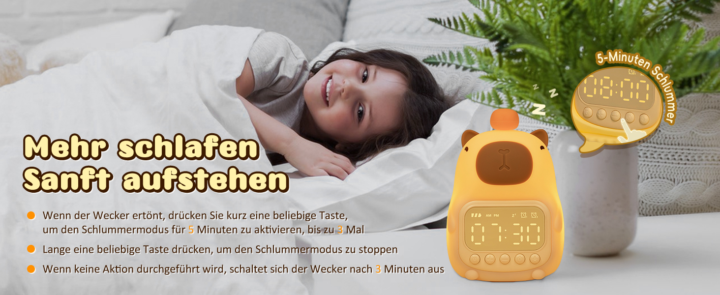 Capybara Alarm Clock with Night Light for Kids, 7 RGB Colors Cute Alarm Clock for Bedrooms, Ok to Wake Alarm Clock, Silicone Animal Table Lamp for Teenagers, Girls and Boys