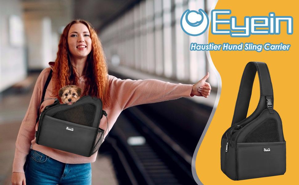 Dog-friendly sling carriers, hands-free travel bag for small pets with adjustable straps, hardboard base, safety belt, for dogs up to 2.8kg, widened version (M+ (For short-legged pets under 2.8kg), Black)