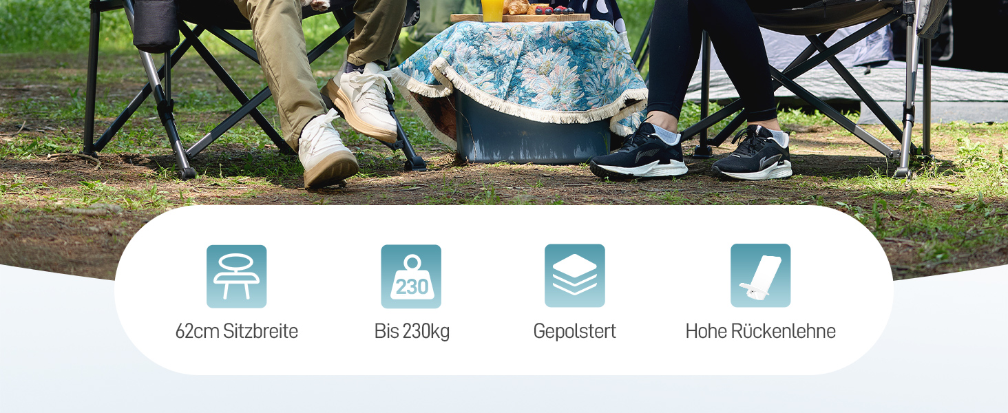 Складний туристичний стілець EVER ADVANCED 230 кг, XL, з кишенею та тримачем для напоїв. Для кемпінгу, відпочинку на природі, балкону, саду та риболовлі.