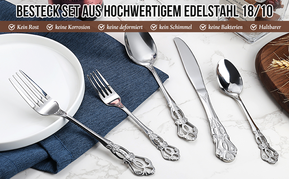 Набір столових приборів 20 предметів Vintage Palast з нержавіючої сталі на 4 особи, поліровані, для посудомийної машини, сріблясті