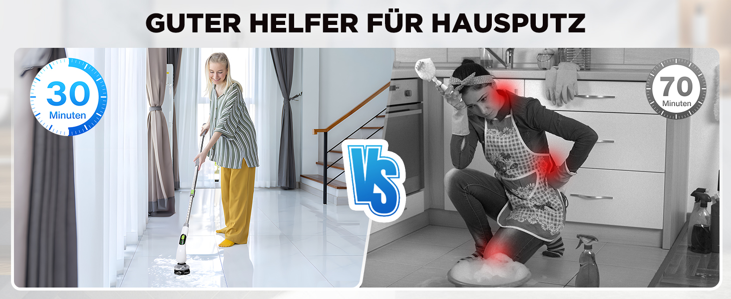 WORKPRO Електрична щітка для прибирання з індикатором потужності, 8 в 1, обертова щітка-скребок, 8 насадок, телескопічна ручка 30-120 см, 3 швидкості, для ванної кімнати та кухні