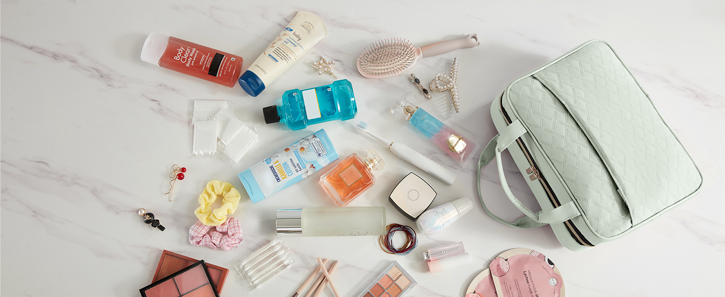 Чохол для туалетних аксесуарів Lifewit для подорожей, великий органайзер для косметики з гачком, прозорий, м'ятно-зелений (L)