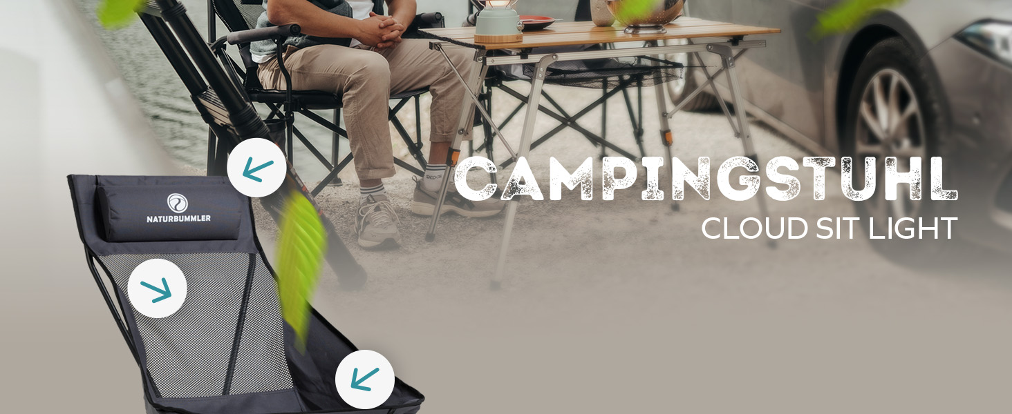 Кемпінговий стілець NaturBummler Cloud Sit Light - складаний, ультралегкий (2.65 кг), дихаючий, з сумкою, витримує 120 кг - для саду, риболовлі, відпочинку (Сірий)