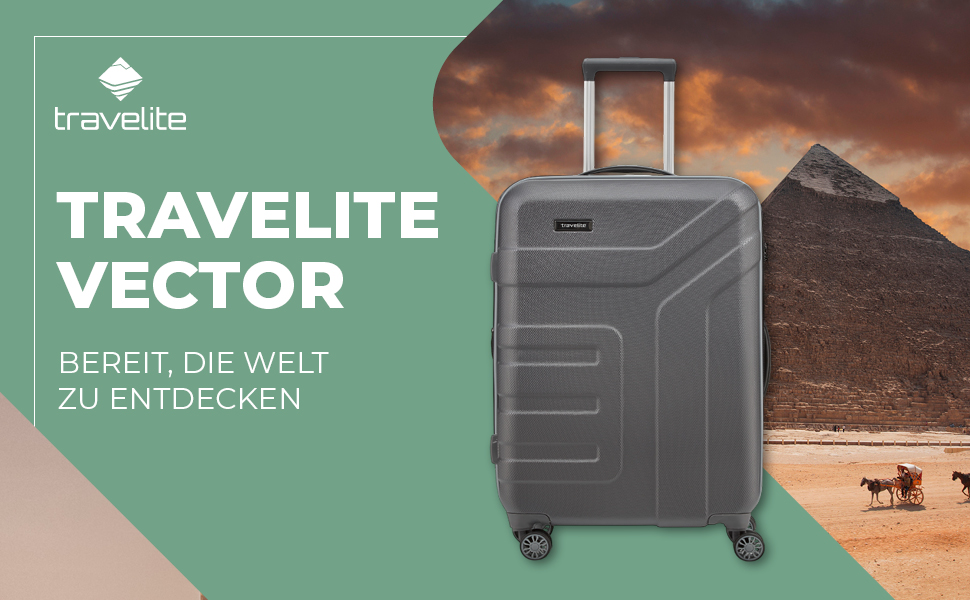 Жорсткий валізний набір Travelite VECTOR 55 см, 40 л, 4-колісний ручний багаж із TSA-замком, відповідає IATA, антрацит, червоний, стильний дизайн