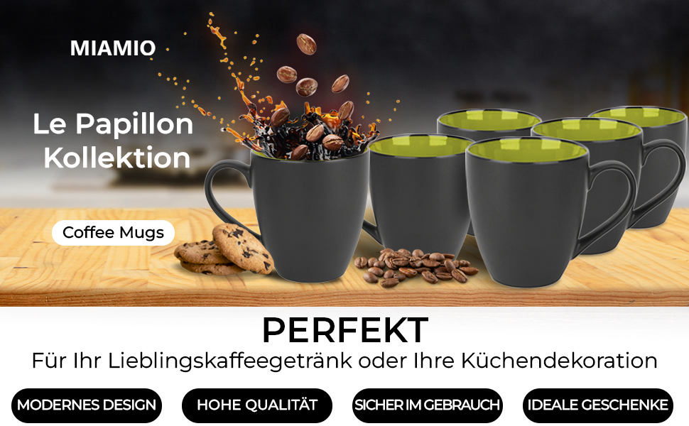 Набір кавових чашок Miamio Le Papillon (6 шт., 350 мл) - Зелений колір