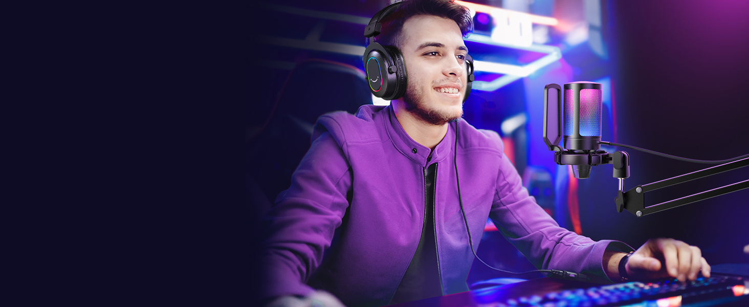 Мікрофон FIFINE для геймінгу та запису: USB-мікрофон з кріпленням для ПК, Mac, PS4, PS5 (чорний)